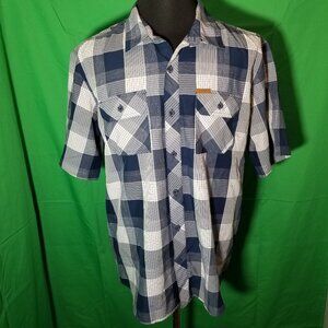 Orvis Mens Size XL Tech Button Up Shirt Blue White Plaid Button Up Western Retro